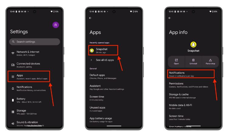 Manage Snapchat notifications on Android 
