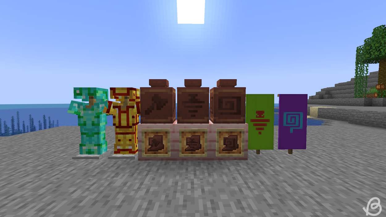 New Minecraft 1.21 armor trims, pottery sherds and banner pattern designs