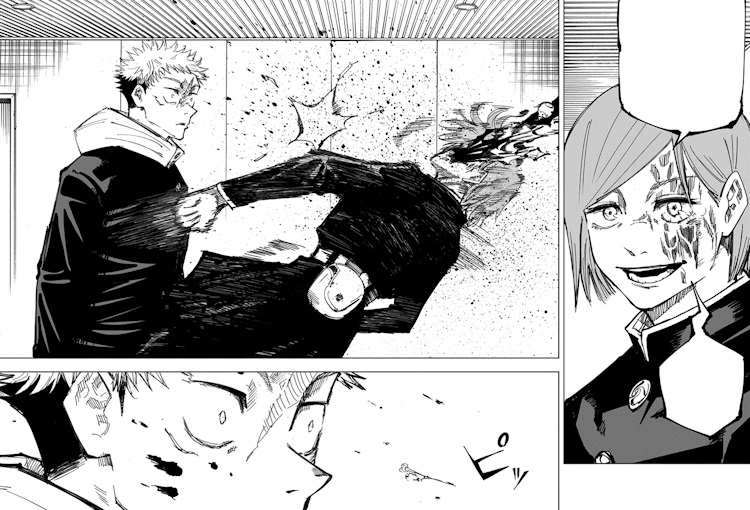 Nobara Kugisaki getting hit by Mahito in Jujutsu Kaisen manga