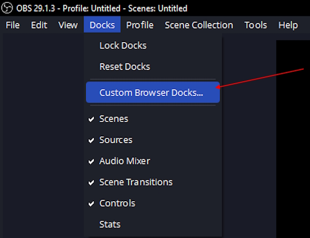 OBS docks menu