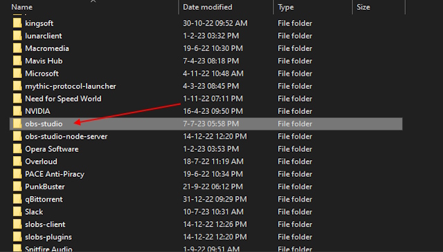 OBS studio folder in appdata