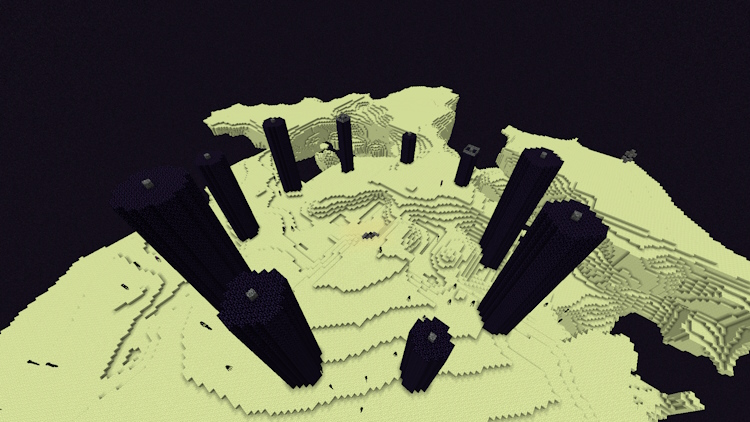 Piliers d'obsidienne dans la dimension End dans Minecraft