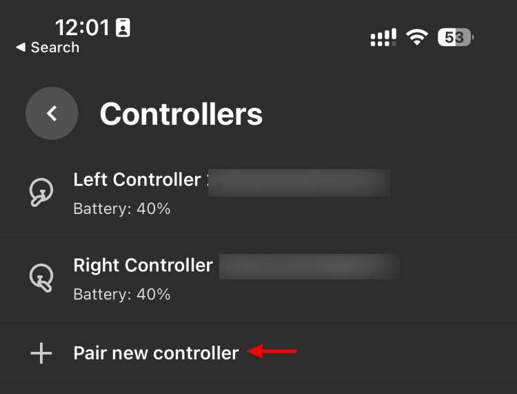 a screenshot showing the pair new controller button