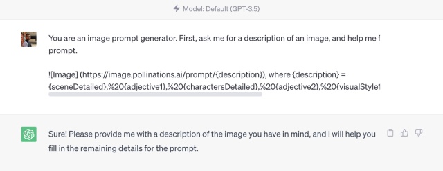 A screenshot of ChatGPT with the image prompt