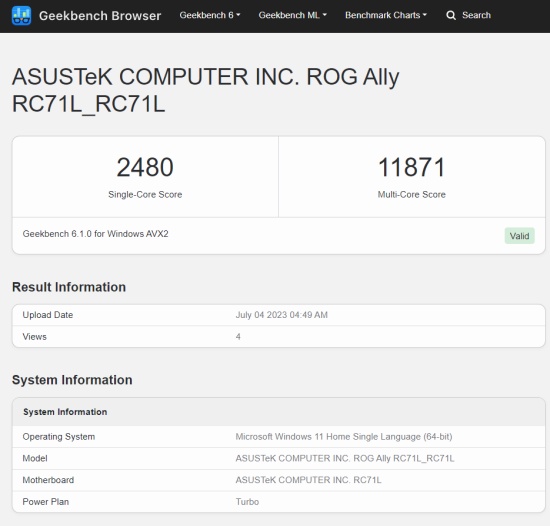 ROG Ally Geekbench 6