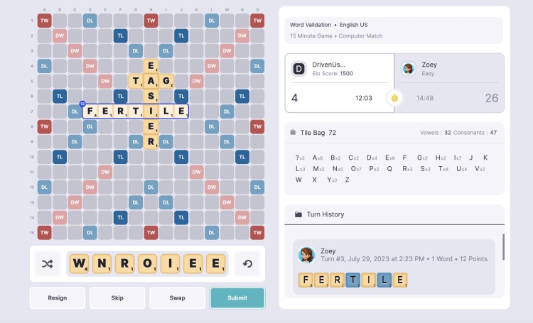 Scrabble'dan bir ekran görüntüsü
