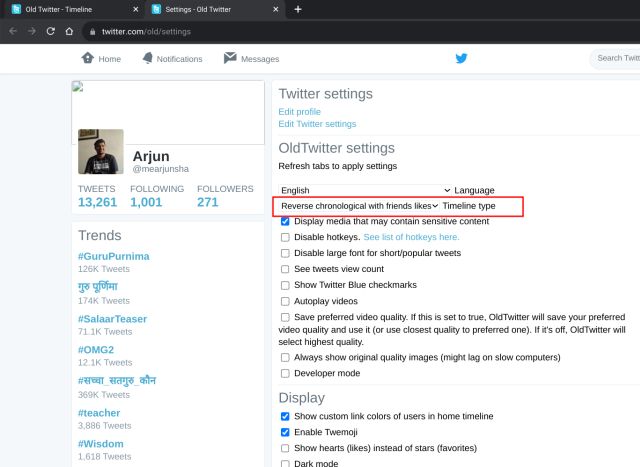 old twitter layout customization options