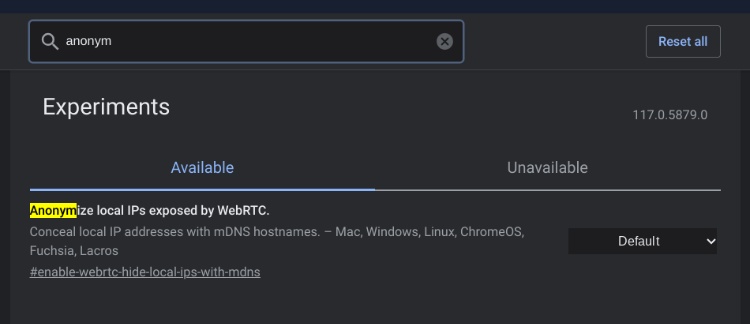 anonymize local ip chrome flag
