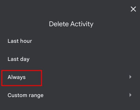 choose time period to delete bard activity