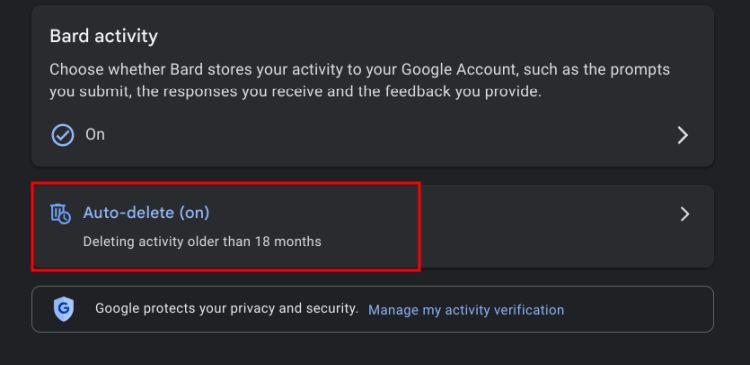 open auto delete for google bard