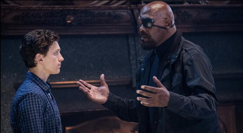 Nick Fury talking to Peter