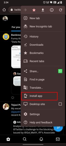 chrome menu on android