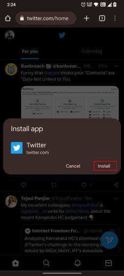 install twitter as a PWA app