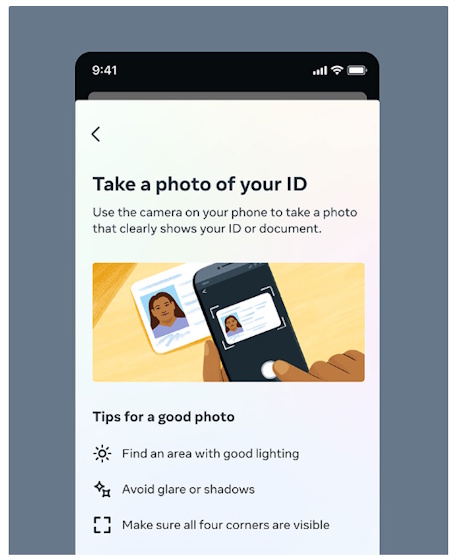 Take a photo of government-issued photo ID for meta verification on Instagram