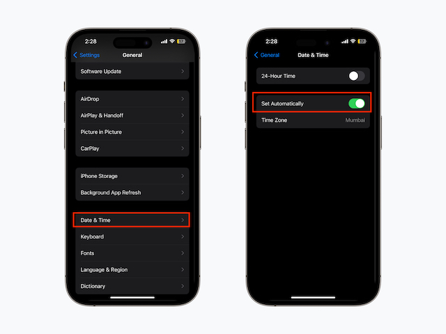 Set Automatic Dat & Time option in iPhone Settings