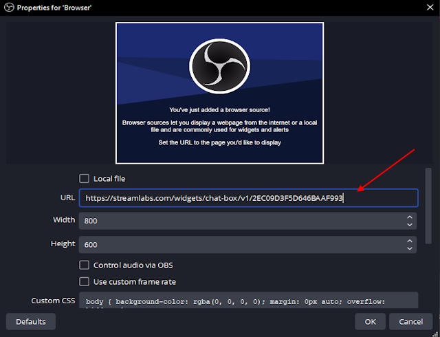 Streamlabs chatbox widget on OBS screen