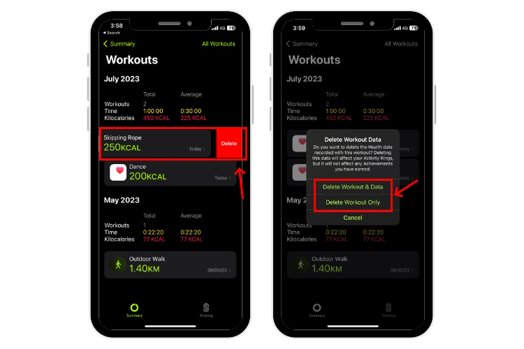 Swipe Left to Delete a Workout from Apple Watch