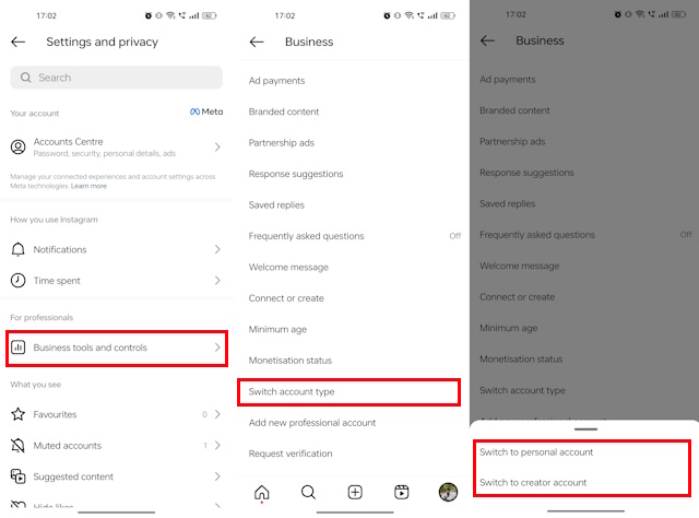 Switching Insta account from Business to Personal or Creator
