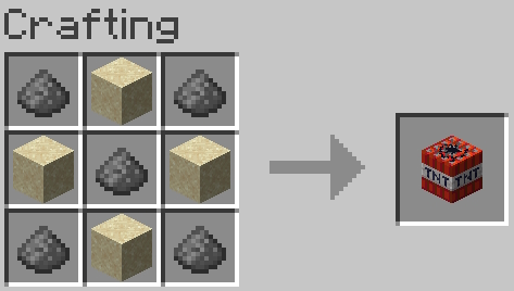 Crafting recipe for a TNT block