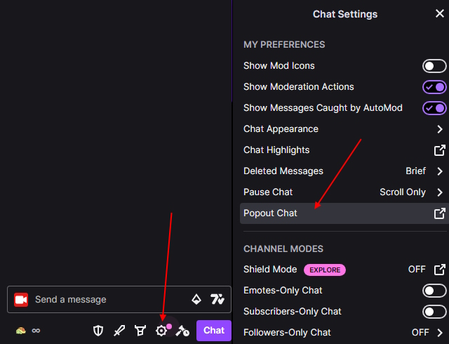 Twitch chat popout option