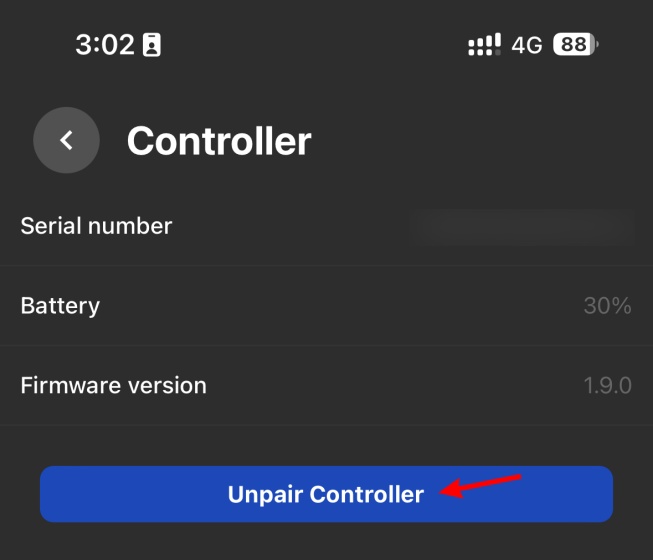 a screenshot showing the unpair controller button