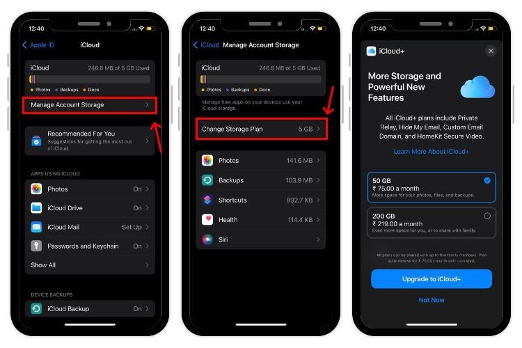 Upgrade iCloud Storage from your iPhone