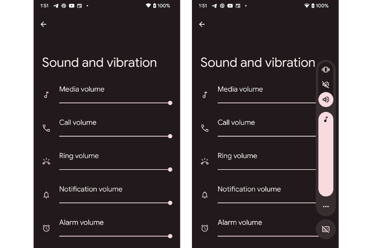 Volume settings on Android 14