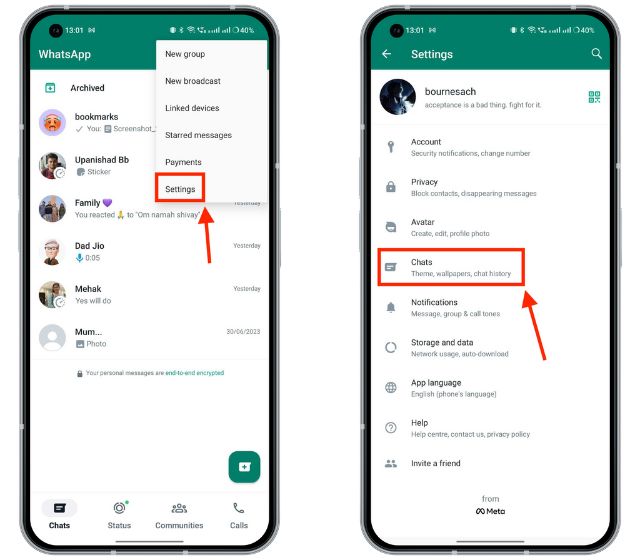 WhatsApp chat settings on Nothing phone 1