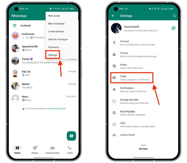 Configuración de chat de WhatsApp en el teléfono Nothing 1