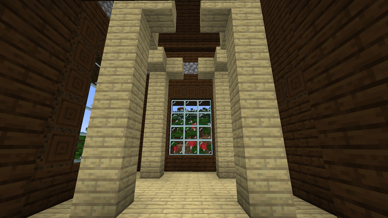 Birch pillar secret room in a woodland mansion in Minecraft