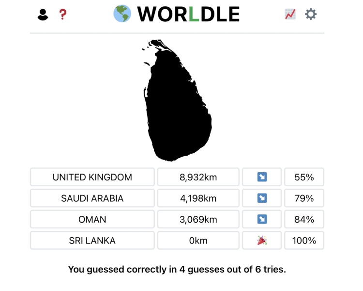 Скриншот из игры Worldle