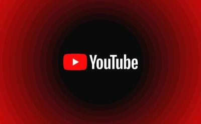 YouTube logo highlighted with red concentric rings and a black background