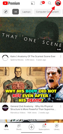 Finding profile icon on YouTube Mobile