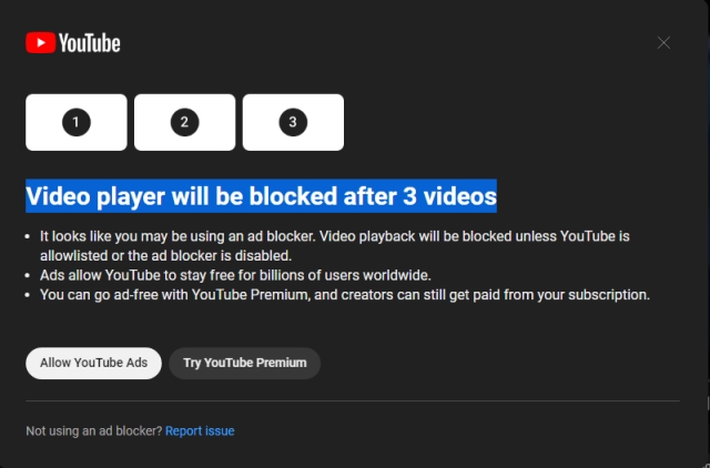 youtube blocks adblocker