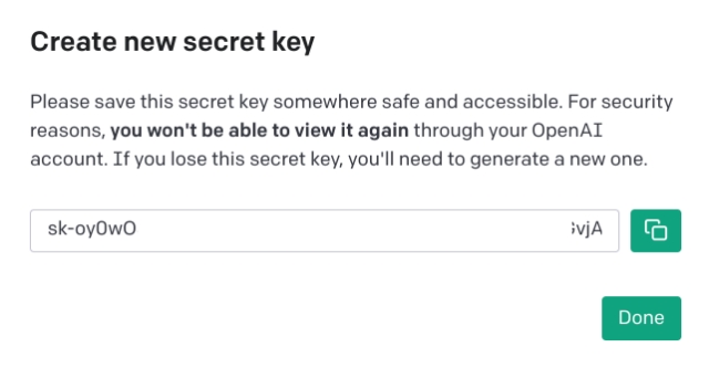 Create new secret key OpenAI