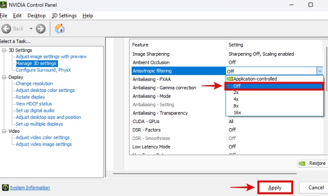 Anisotropic Filtering Settings in NVIDIA Control Panel