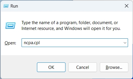 open network connections in windows 11 via run prompt