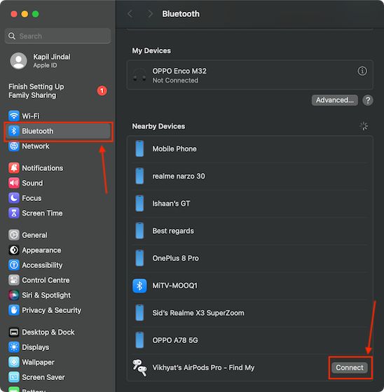 Bluetooth settings on Mac