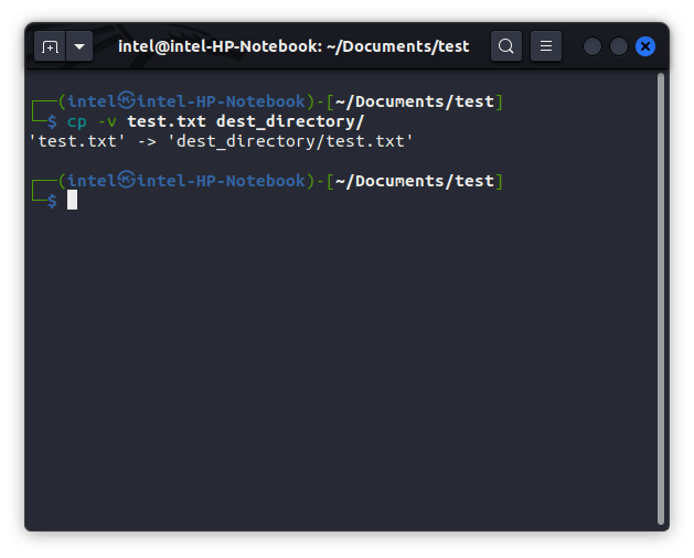 using the cp command to copy a file in Linux