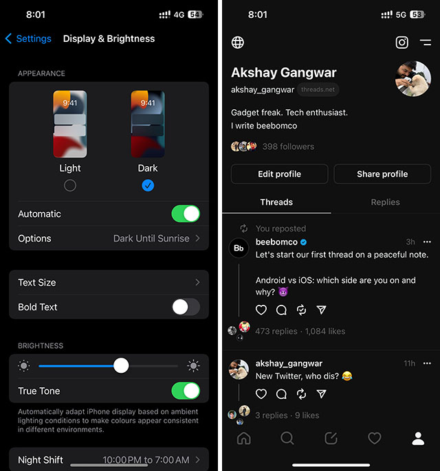 Dark Mode Threads App