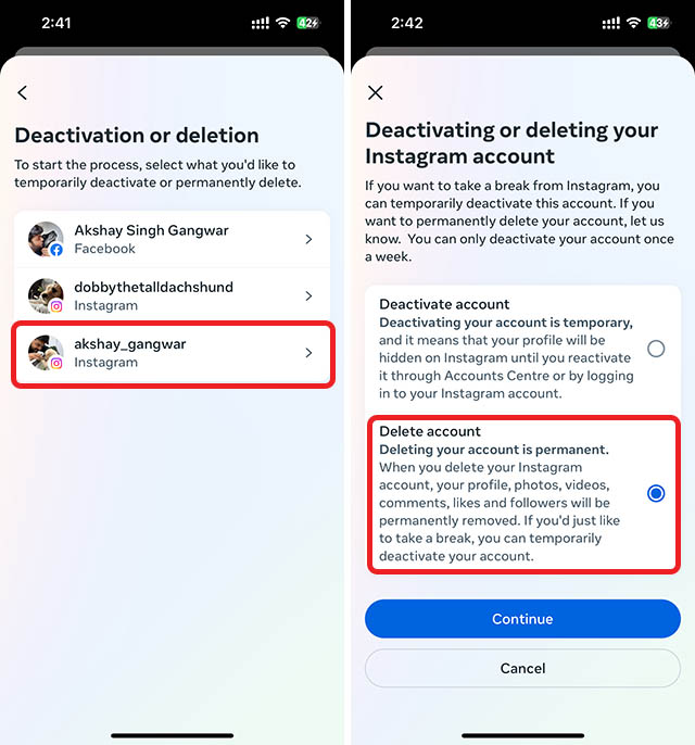 delete threads account by deleting instagram account