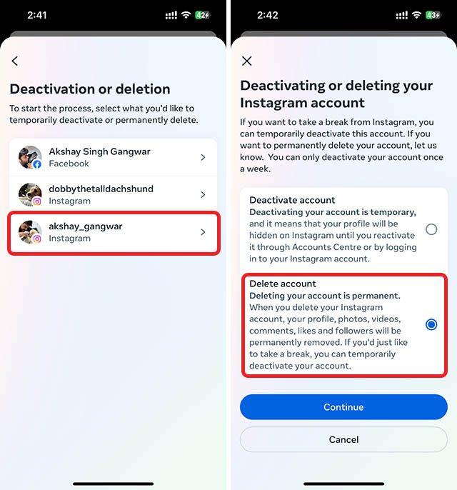 Delete Threads Account By Deleting Instagram Account