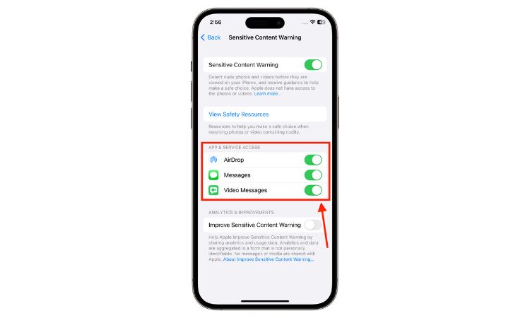 Sensitive Content Warning setting on iPhone