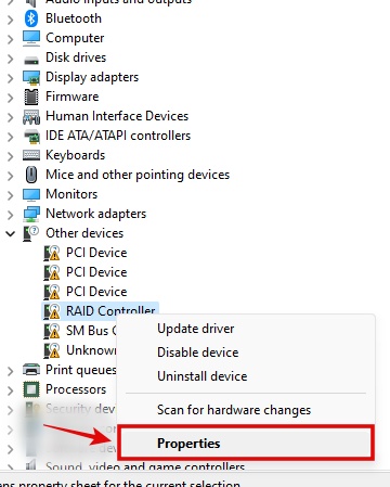 Going to a driver's properties in Windows Device Manager