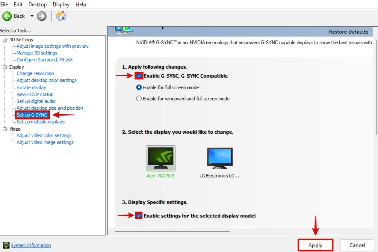 Enabling GSync in NVIDIA Control Panel