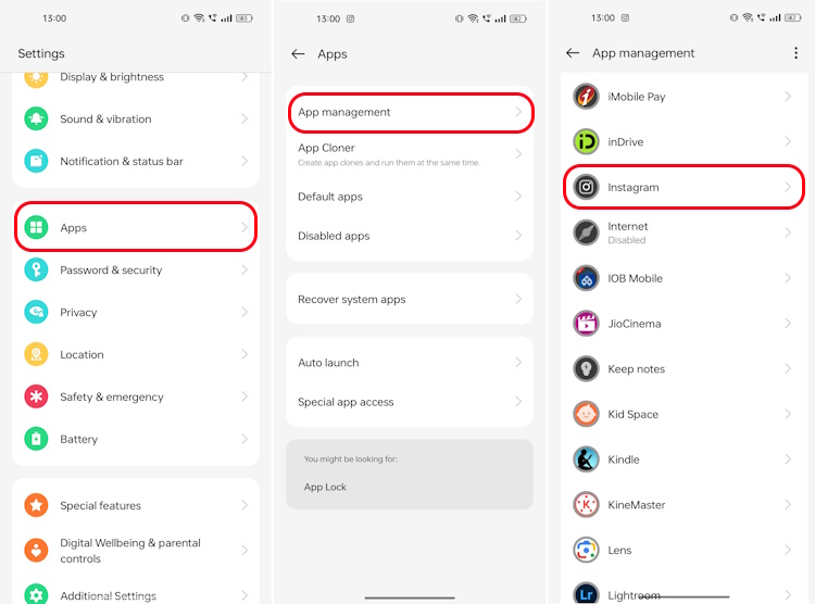 Apps section in Android Settings panel