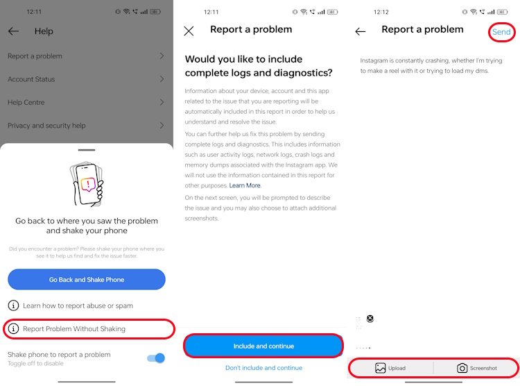 How to send bug report to Instagram Support Team