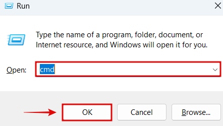 running command prompt through run tool of Windows 11