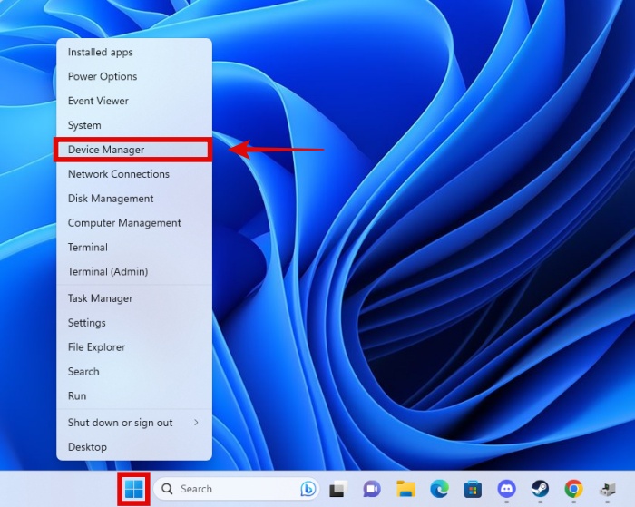 Opening Device Manager through Windows 11 Start Button Right-Click Menu Options