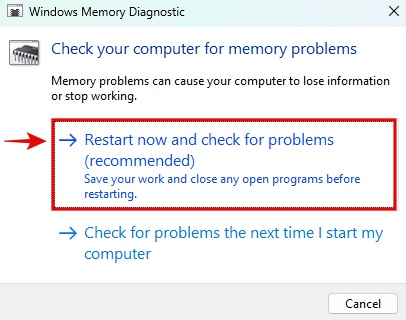 التحقق من وجود مشكلات في ذاكرة الوصول العشوائي باستخدام أداة تشخيص ذاكرة Windows